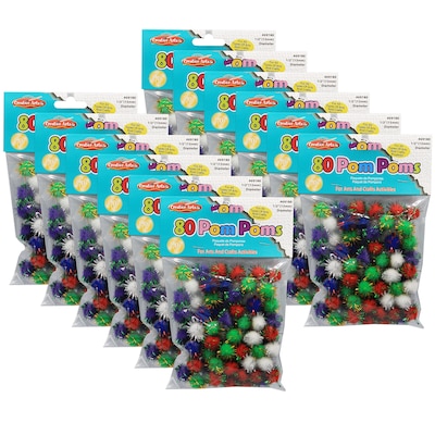 CLI Pom-Poms 1/2, Assorted Glitter Colors, 80/Pack, 12 Packs (CHL69180-12)