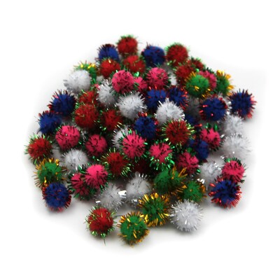 CLI Pom-Poms 1/2, Assorted Glitter Colors, 80/Pack, 12 Packs (CHL69180-12)