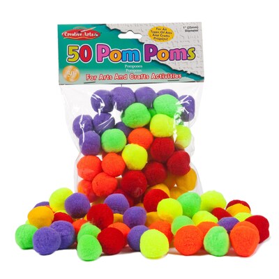 CLI Pom-Poms 1, Assorted Hot Colors, 50/Pack, 12 Packs (CHL69516-12)