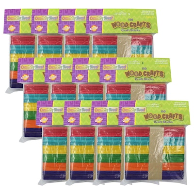 Creativity Street Regular Craft Sticks, Bright Hues Assorted, 4 1/2 x 3/8 x 2mm, 150/Pack, 12 Pack