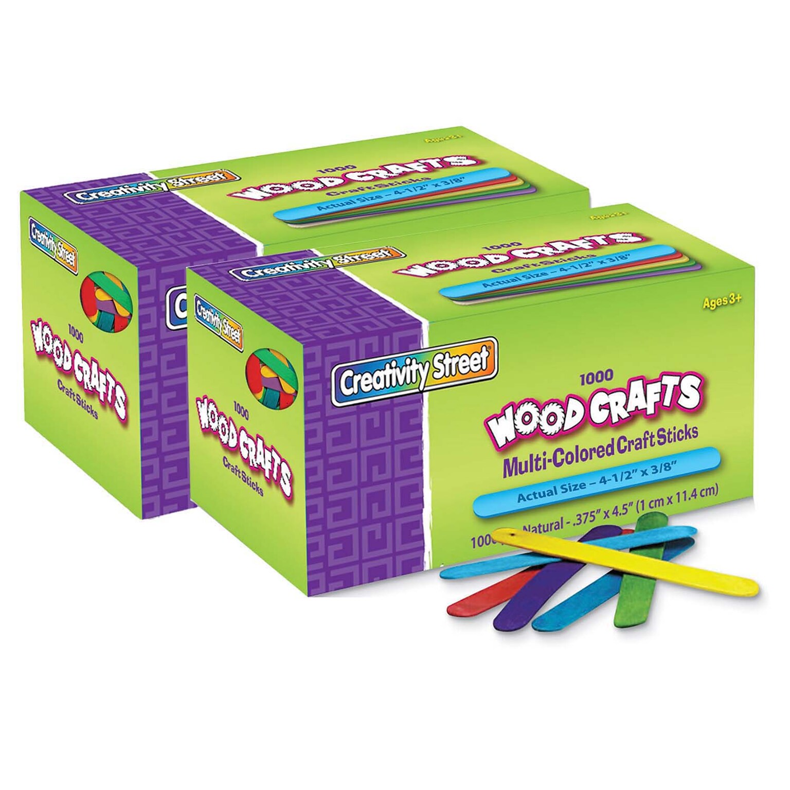 Creativity Street Regular Craft Sticks, Bright Hues Assorted, 4-1/2 x 3/8, 1000/Pack, 2 Packs (CK-377502-2)