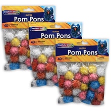 Pacon Creativity Street 1 Glitter Pom Pons, Assorted Colors, 40/Pack, 3 Pack (CK-811501-3)