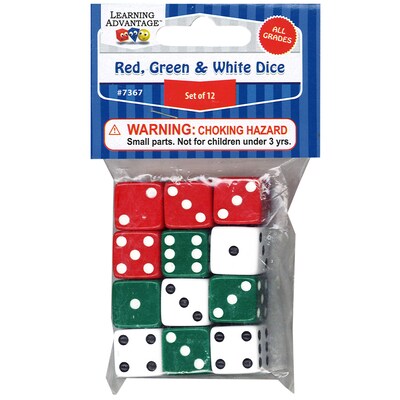 Learning Advantage Dot Dice - Red/Green/White - 12/Pack - 6 Packs (CTU7367-6)