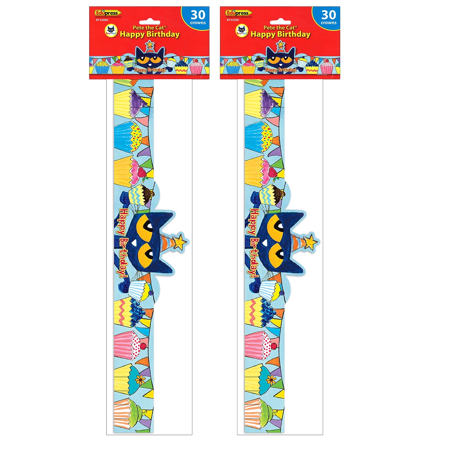 Teacher Created Resources Pete the Cat Happy Birthday Crowns, 24 x 4-3/4, Multicolor, 30/Pack, 2 Packs (EP-62000-2)