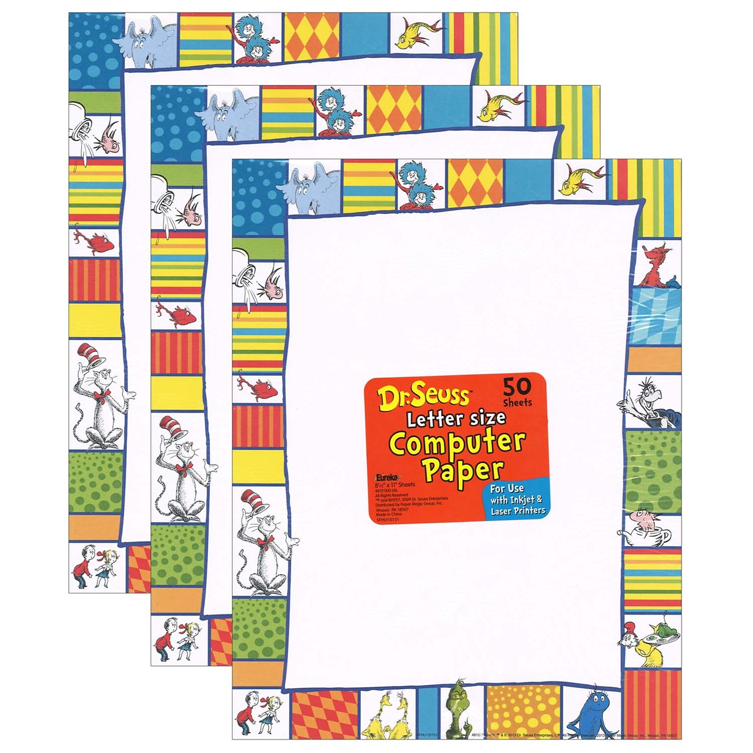 Eureka Dr. Seuss Shapes Computer Paper, 50 Sheets Per Pack, 3 Packs (EU-812118-3)