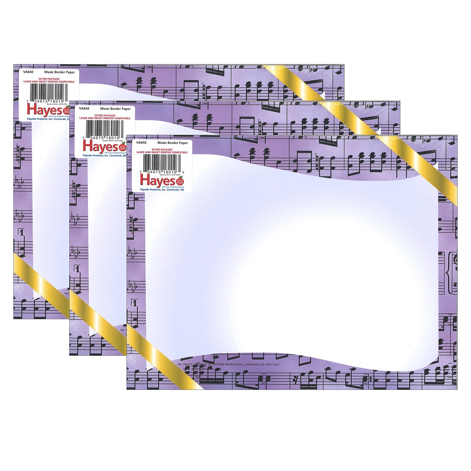 Flipside Hayes Publishing Music Border Computer Paper, 8.5 x 11, 50/Pack, 3 Packs (H-VA643-3)