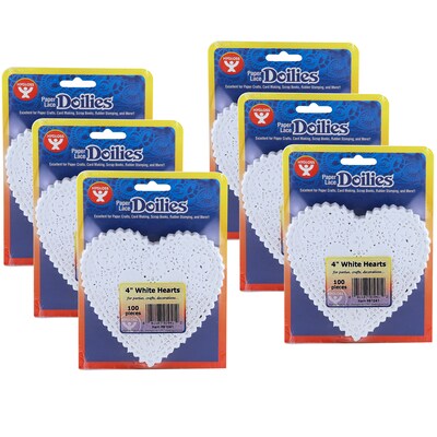 Hygloss Heart Doilies, White, 4, 100/Pack, 6 Packs (HYG91041-6)