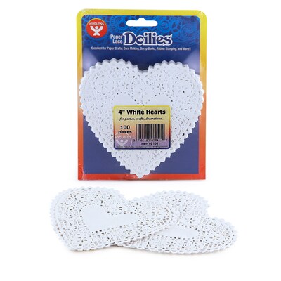 Hygloss Heart Doilies, White, 4", 100/Pack, 6 Packs (HYG91041-6)