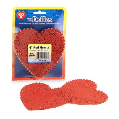 Hygloss Heart Doilies, Red, 4, 100/Pack, 3 Packs (HYG91044-3)