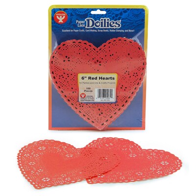 Hygloss Heart Doilies, Red, 6, 100/Pack, 3 Packs (HYG91064-3)