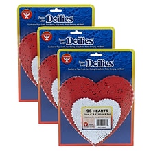 Hygloss Doilies, White & Red Hearts, 4 & 6, 96/Pack, 3 Packs (HYG94466-3)