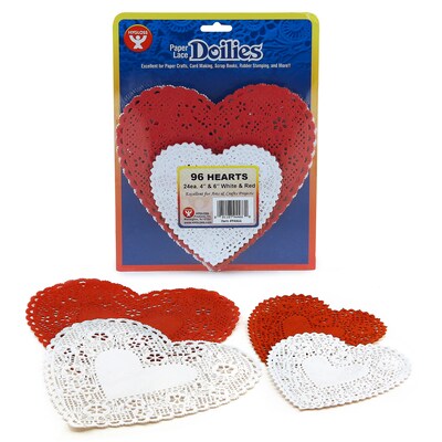 Hygloss Doilies, White & Red Hearts, 4 & 6, 96/Pack, 3 Packs (HYG94466-3)