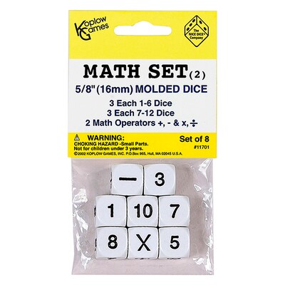 Koplow Games Whole Number Dice Set, 8 Per Pack, 6 Packs (KOP11701-6)