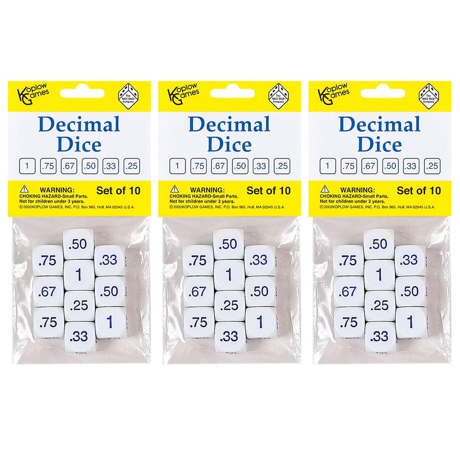 Koplow Games Decimal Dice Set, 10 Per Pack, 3 Packs (KOP12088-3)