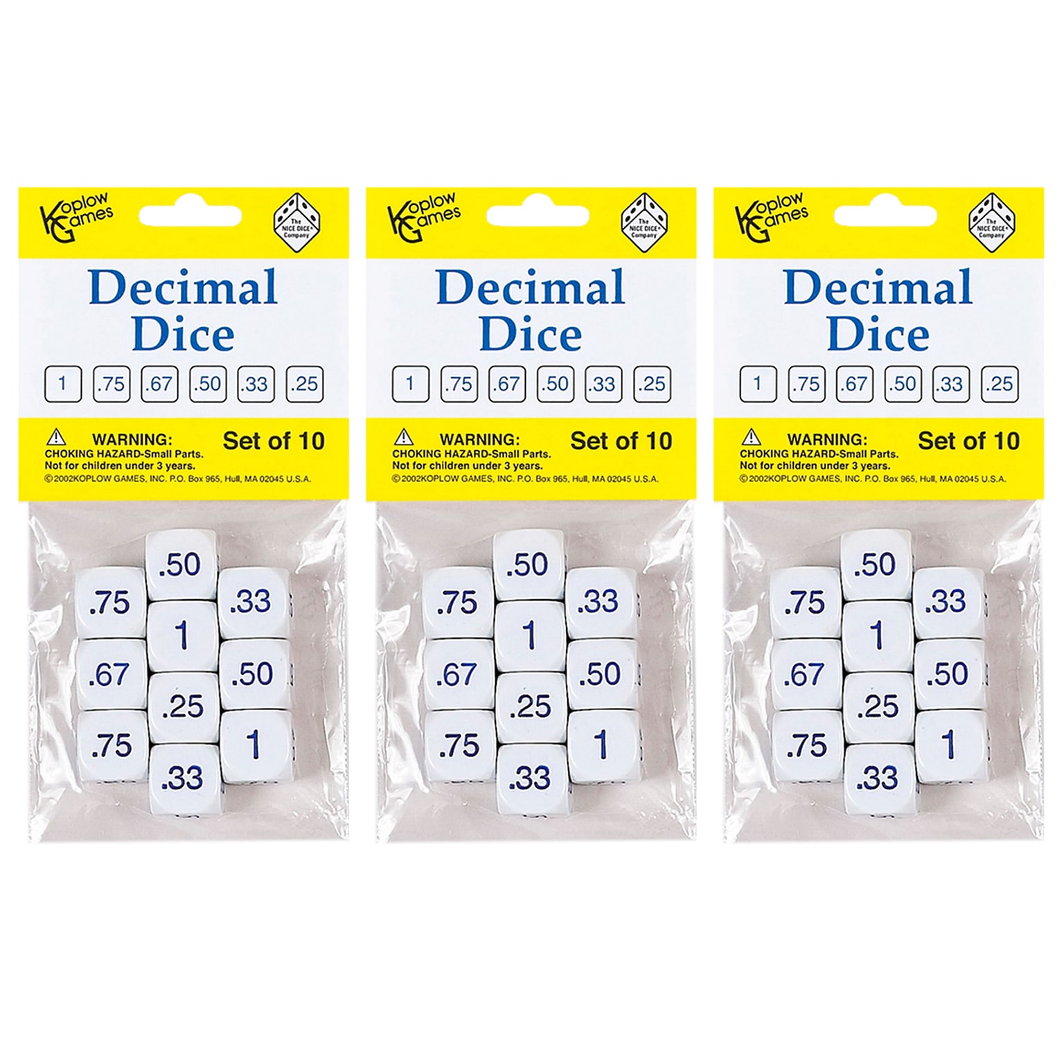 Koplow Games Decimal Dice Set, 10 Per Pack, 3 Packs (KOP12088-3)