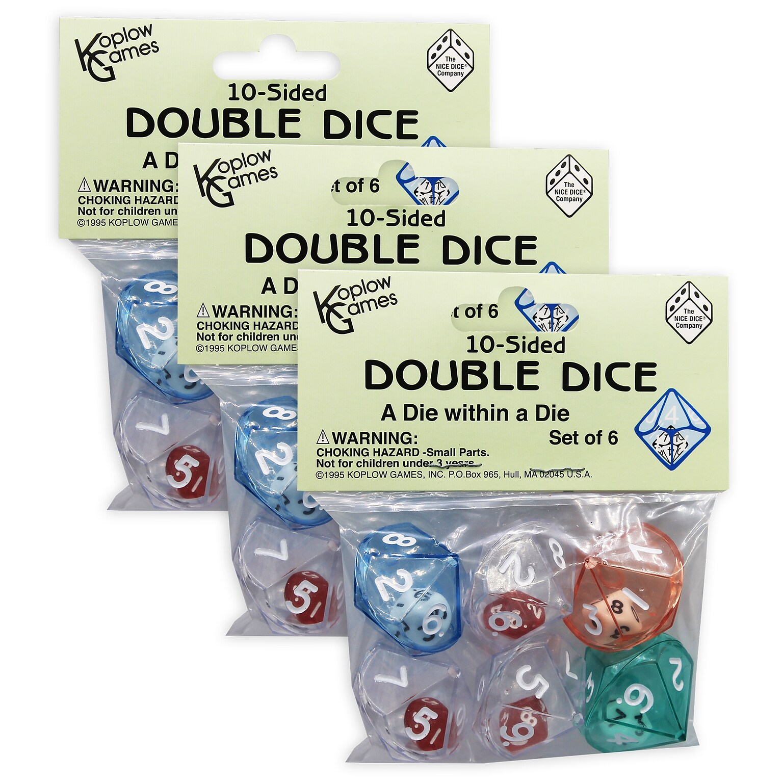 Koplow Games 10-Sided Double Dice Set, 6/Pack, 3 Packs/Bundle (KOP12618-3)
