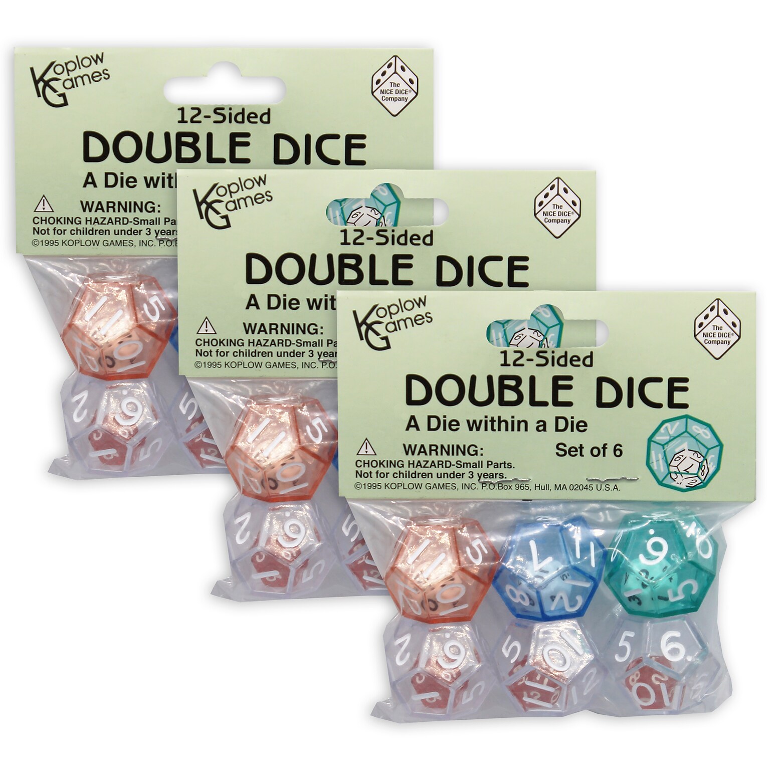 Koplow Games 12-Sided Double Dice Set, 6/Pack, 3 Packs/Bundle (KOP12620-3)