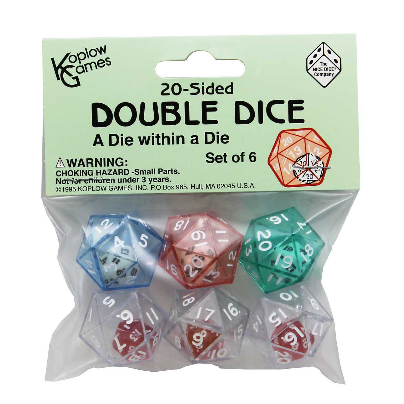 Koplow Games 20-Sided Double Dice Set, 6/Pack, 3 Packs/Bundle (KOP12622-3)