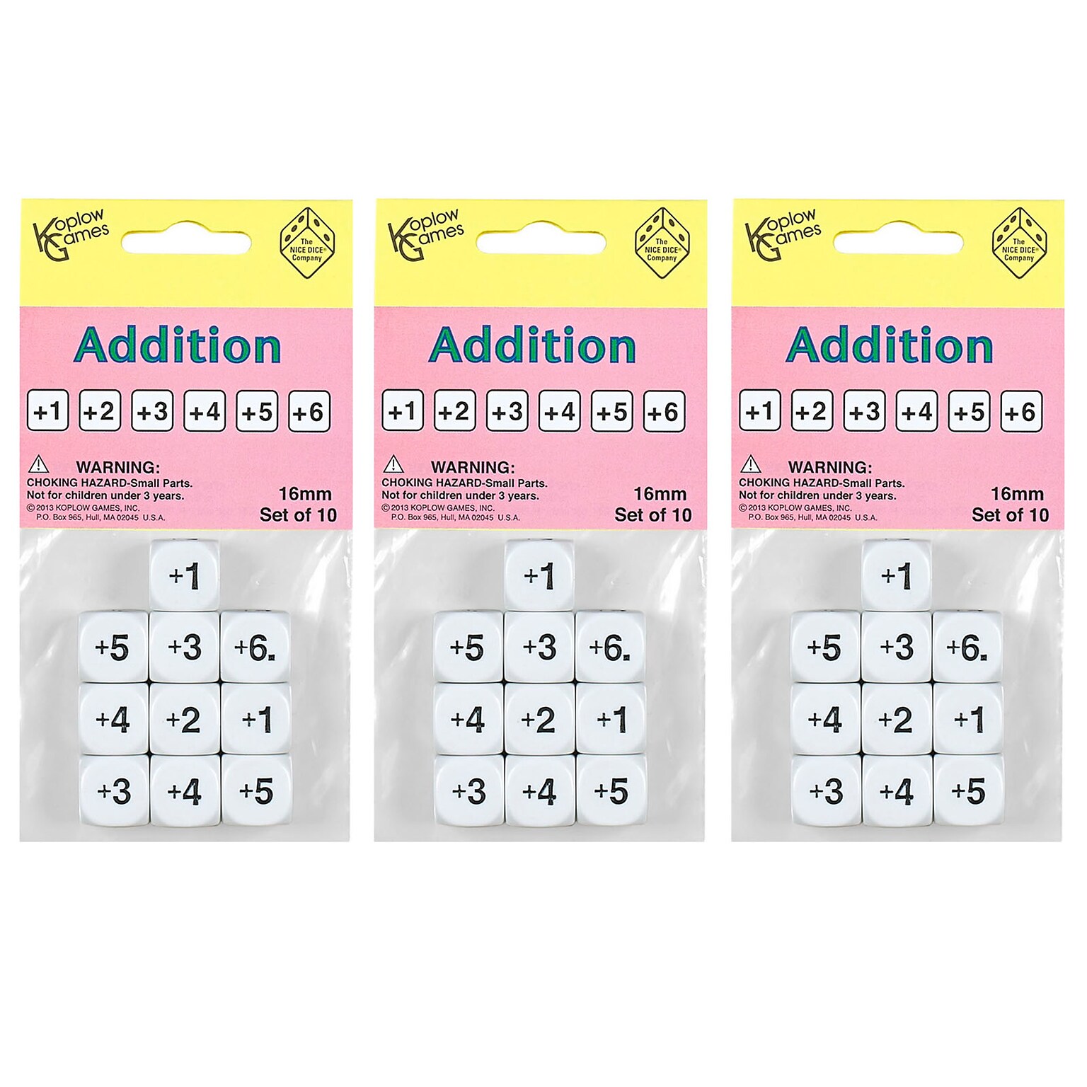 Koplow Addition Dice, White, 10/Pack, 3 Packs (KOP18201-3)