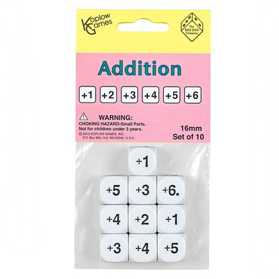 Koplow Addition Dice, White, 10/Pack, 3 Packs (KOP18201-3)