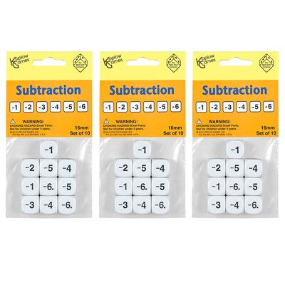 Koplow Subtraction Dice, White, 10/Pack, 3 Packs (KOP18207-3)