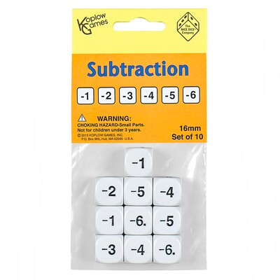 Koplow Subtraction Dice, White, 10/Pack, 3 Packs (KOP18207-3)