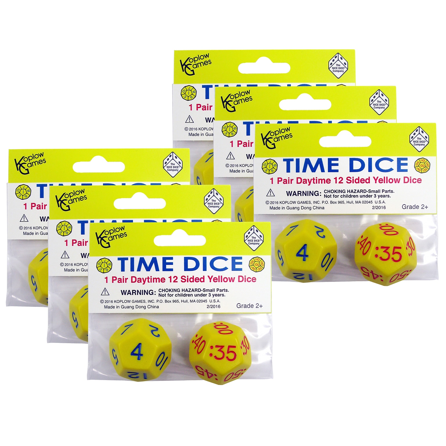 Koplow Games Time Dice, Pair of Yellow (AM), 6 Sets (KOP18847-6)