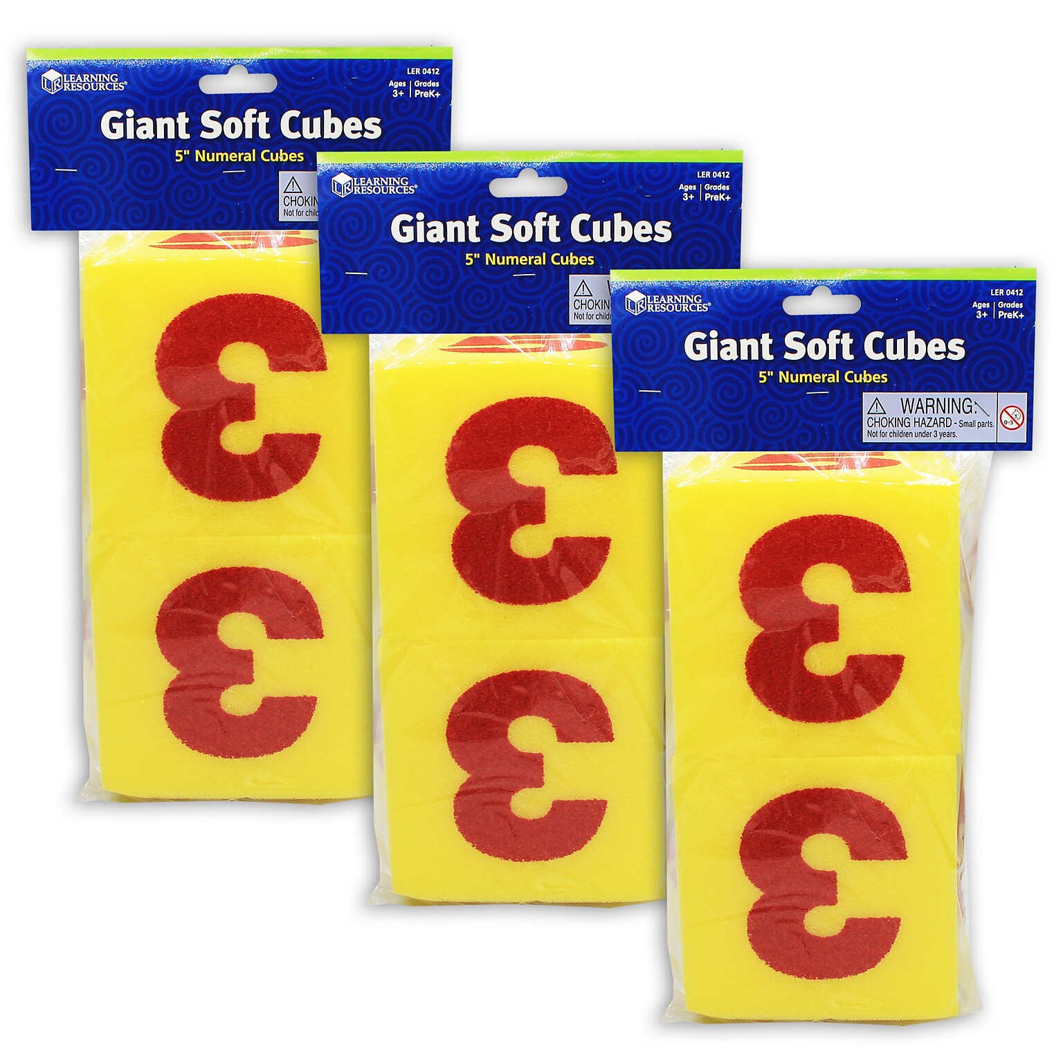 Learning Resources Giant Soft Numeral Cubes, Yellow, 2/Pack, 3 Packs/Bundle (LER0412)