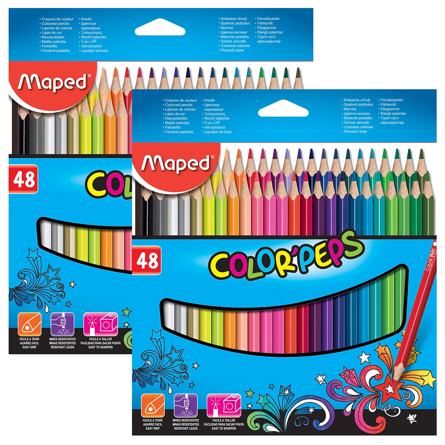 Maped ColorPeps Triangular Colored Pencils, Assorted Colors, 48/Bundle, 2 Bundles (MAP832048ZV-2)
