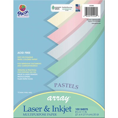 Pacon Array Computer Paper, 8.5" x 11", Assorted Pastel, 100 Sheets/Pack, 3/Pack (PAC101048-3)