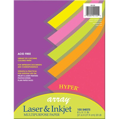 Pacon Hyper Computer Paper, 8.5 x 11, 5 Assorted Colors, 100 Sheets/Pack, 3 Packs (PAC101155-3)