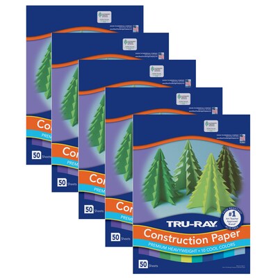 Pacon Tru-Ray 9 x 12 Construction Paper, Cool Colors, 50 Sheets/Pack, 5 Packs (PAC102942-5)