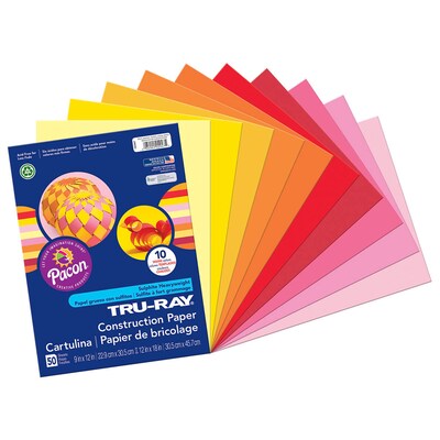 Pacon Tru-Ray 9 x 12 Construction Paper, Warm Colors, 50 Sheets/Pack, 5 Packs (PAC102947-5)