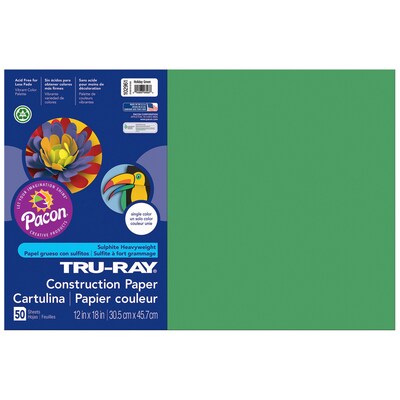 Pacon Tru-Ray 12" x 18" Construction Paper, Holiday Green, 50 Sheets/Pack, 5 Packs (PAC102961-5)