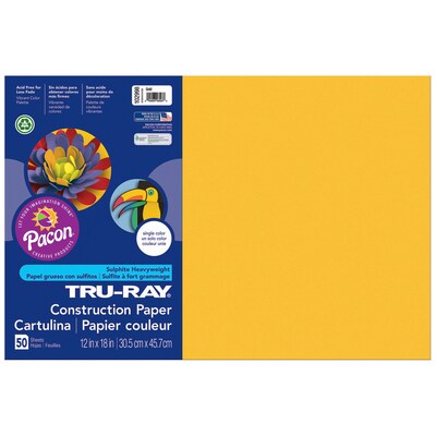 Tru-Ray® Construction Paper, Gold, 12 x 18, 50 Sheets Per Pack, 5 Packs (PAC102998-5)