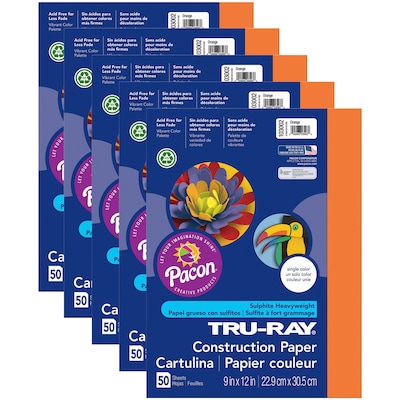 Pacon Tru-Ray 9 x 12 Construction Paper, Orange, 50 Sheets/Pack, 5 Packs (PAC103002-5)