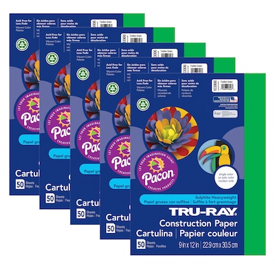 Pacon Tru-Ray 9 x 12 Construction Paper, Festive Green, 50 Sheets/Pack, 5 Packs (PAC103006-5)