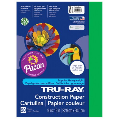 Pacon Tru-Ray 9 x 12 Construction Paper, Festive Green, 50 Sheets/Pack, 5 Packs (PAC103006-5)