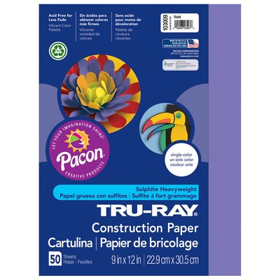 Pacon Tru-Ray 9" x 12" Construction Paper, Violet, 50 Sheets/Pack, 5 Packs (PAC103009-5)