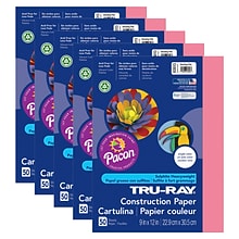 Pacon Tru-Ray 9 x 12 Construction Paper, Shocking Pink, 50 Sheets/Pack, 5 Packs (PAC103013-5)