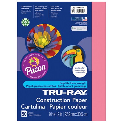 Pacon Tru-Ray 9 x 12 Construction Paper, Shocking Pink, 50 Sheets/Pack, 5 Packs (PAC103013-5)