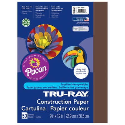 Pacon Tru-Ray 9" x 12" Construction Paper, Dark Brown, 50 Sheets/Pack, 5 Packs (PAC103024-5)