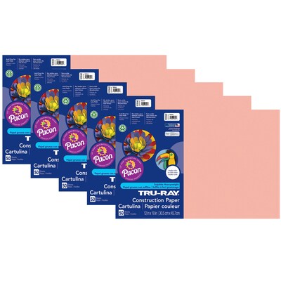 Tru-Ray® Construction Paper, Salmon, 12 x 18, 50 Sheets Per Pack, 5 Packs (PAC103042-5)