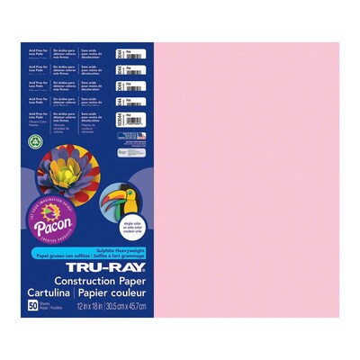 Pacon Tru-Ray 12 x 18 Construction Paper, Pink, 50 Sheets/Pack, 5 Packs (PAC103044-5)