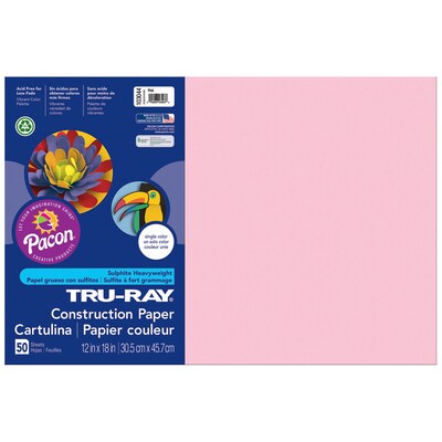 Pacon Tru-Ray 12" x 18" Construction Paper, Pink, 50 Sheets/Pack, 5 Packs (PAC103044-5)