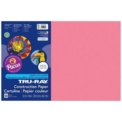 Pacon Tru-Ray 12" x 18" Construction Paper, Shocking Pink, 50 Sheets/Pack, 5 Packs (PAC103045-5)
