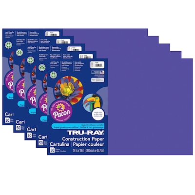 Pacon Tru-Ray 12 x 18 Construction Paper, Purple, 50 Sheets/Pack, 5 Packs (PAC103051-5)