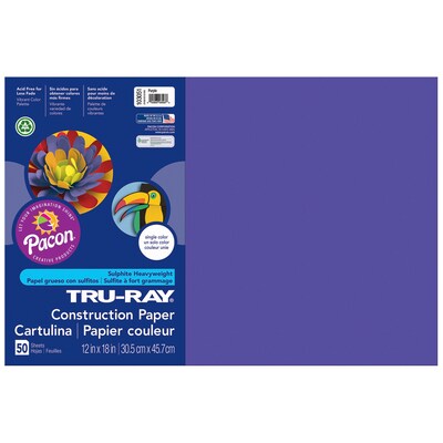 Pacon Tru-Ray 12" x 18" Construction Paper, Purple, 50 Sheets/Pack, 5 Packs (PAC103051-5)
