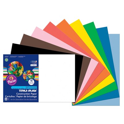 Pacon Tru-Ray 12" x 18" Construction Paper, Standard Assorted Colors, 50 Sheets/Pack, 5 Packs (PAC103063-5)
