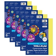 Tru-Ray® Construction Paper, Lively Lemon, 9 x 12, 50 Sheets Per Pack, 5 Packs (PAC103402-5)